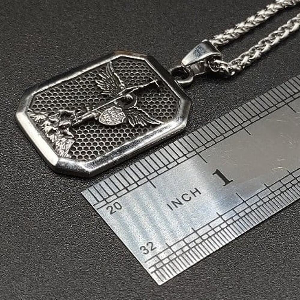 Archangel Saint Michael Necklace Stainless Patron Saint Christian Faith Gift NEW